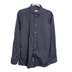 ETON Mens Button Up Long Sleeve Dress Shirt Size 41 Blue dotted Slim 16 neck